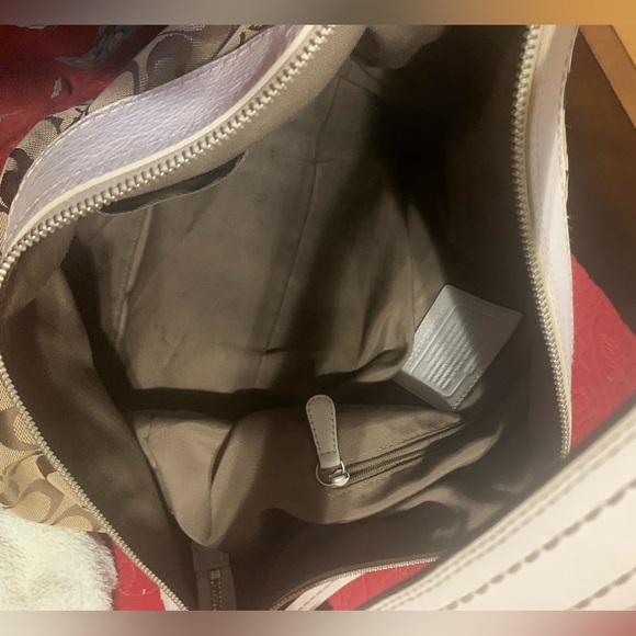 Coach Logo CC Monogram Luxury Handbag Tan White Shoulder Bag Hobo Style PreOwned - Picture 8 of 8